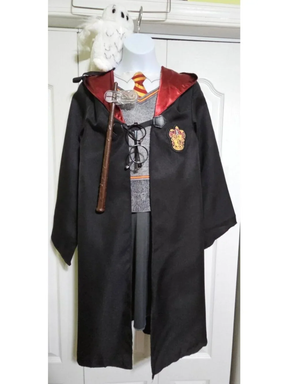 Harry Potter Hermione Costume Girls 10-12 Dress Robe Cloak Wand Hedwig Plush